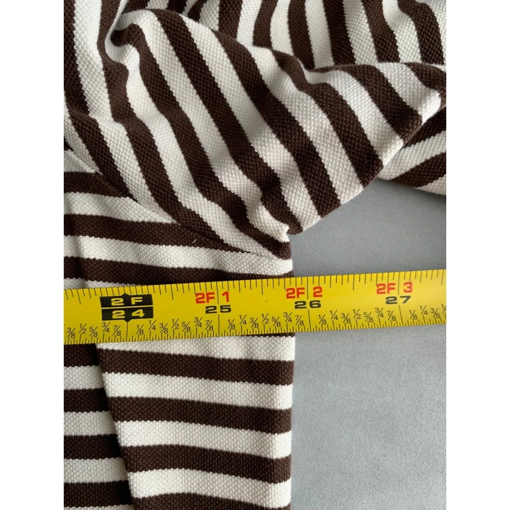 Ralph Lauren Mens XXL Pima Cotton Striped Polo Shirt Brown White Button Down